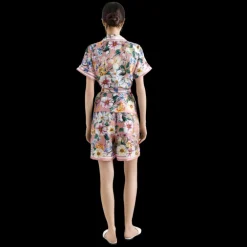 Chemise DOLCE & GABBANA soie twill rose pastel imprimé fleurs ceinture à nouer