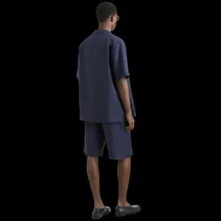 Chemise DOLCE & GABBANA manche courte lin bleu marine broderie logo DG poche