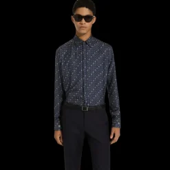 Chemise DOLCE GABBANA coupe martini soie bleu imprimé cravates