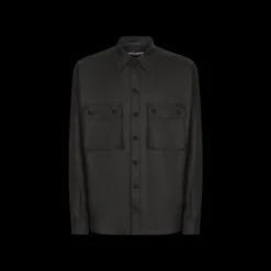 Chemise DOLCE GABBANA manche longue laine vierge flanelle gris anthracite