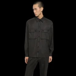 Chemise DOLCE GABBANA manche longue laine vierge flanelle gris anthracite