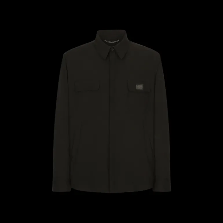 Chemise DOLCE GABBANA nylon noir étiquette logo poche poitrine