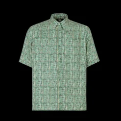 Chemise FENDI col semi italien soie jacquard FF effet tressé vert