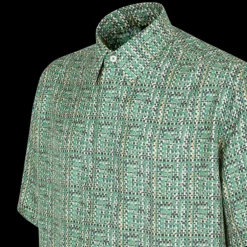 Chemise FENDI col semi italien soie jacquard FF effet tressé vert