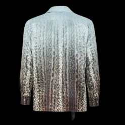 Chemise FENDI col v soie dégradé bleu clair marron micro motif FF