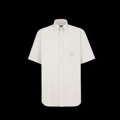 Chemise FENDI manche courte oxford coton beige broderie logo poche