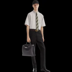 Chemise FENDI manche courte oxford coton beige broderie logo poche