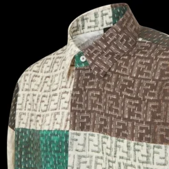 Chemise FENDI manche courte lin FF marron vert patchwork