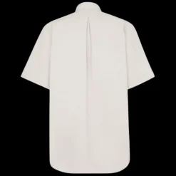 Chemise FENDI manche courte oxford coton beige broderie logo poche