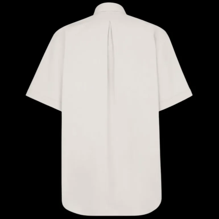 Chemise FENDI manche courte oxford coton beige broderie logo poche