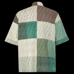 Chemise FENDI manche courte lin FF marron vert patchwork