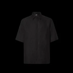 Chemise FENDI manches courtes large lin coton noir jacquard FF