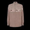 Chemise FENDI soie vichy pied de poule blanc marron chaîne Fendi O’Lock