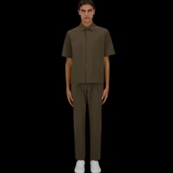 Chemise HERNO manche courte tissu seersucker kaki rayé poche poitrine