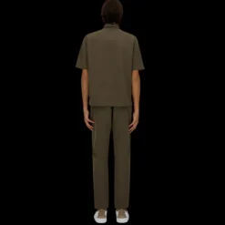 Chemise HERNO manche courte tissu seersucker kaki rayé poche poitrine