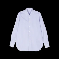 Chemise KITON manche longue col italien popeline coton blanc bleu