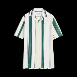 Chemise LANVIN bowling coton blanc rayures vert jaune