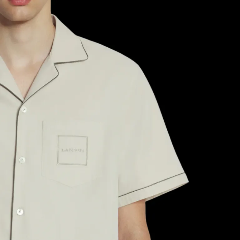 Chemise LANVIN bowling viscose soie fluide mastic broderie logo
