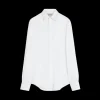 Chemise LANVIN coton soie blanc détails gros grains ruban col