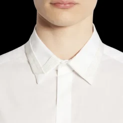 Chemise LANVIN coton soie blanc détails gros grains ruban col