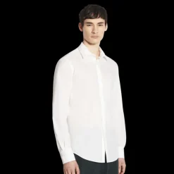 Chemise LANVIN coton soie blanc détails gros grains ruban col