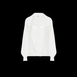 Chemise lavallière CHLOE col V popeline de coton blanc broderie anglaise