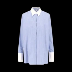 Chemise LOEWE coton bleu ciel rayures blanc col poignet blanc-amovible