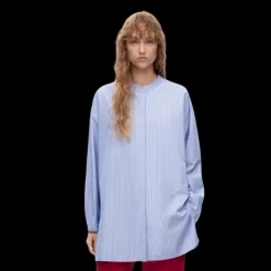 Chemise LOEWE coton bleu ciel rayures blanc col poignet blanc-amovible