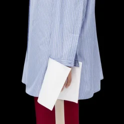 Chemise LOEWE coton bleu ciel rayures blanc col poignet blanc-amovible