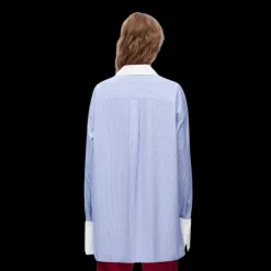 Chemise LOEWE coton bleu ciel rayures blanc col poignet blanc-amovible