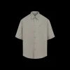Chemise manche courte AMI Paris coton beige gris poche poitrine broderie cœur logo