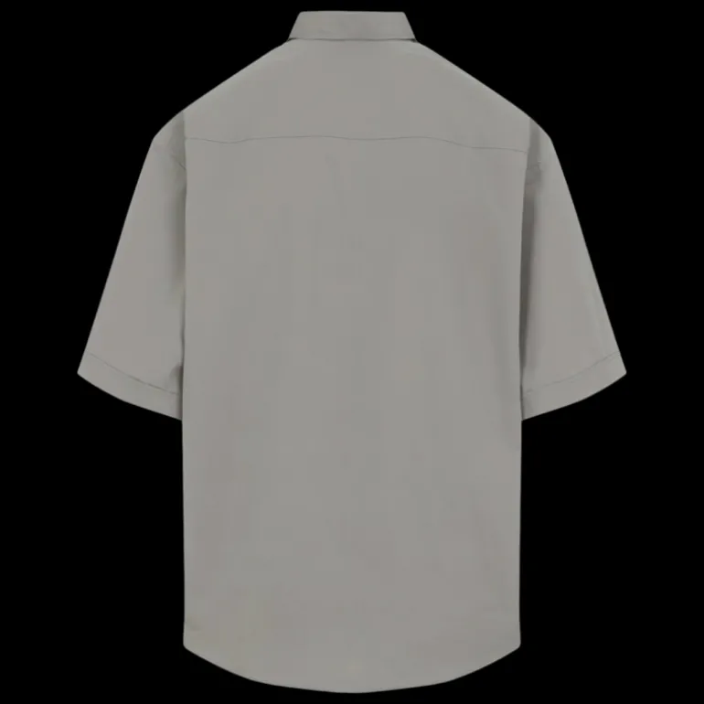 Chemise manche courte AMI Paris coton beige gris poche poitrine broderie cœur logo