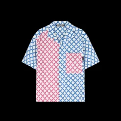 Chemise manche courte PALM ANGELS viscose blanc multi logo bleu rose