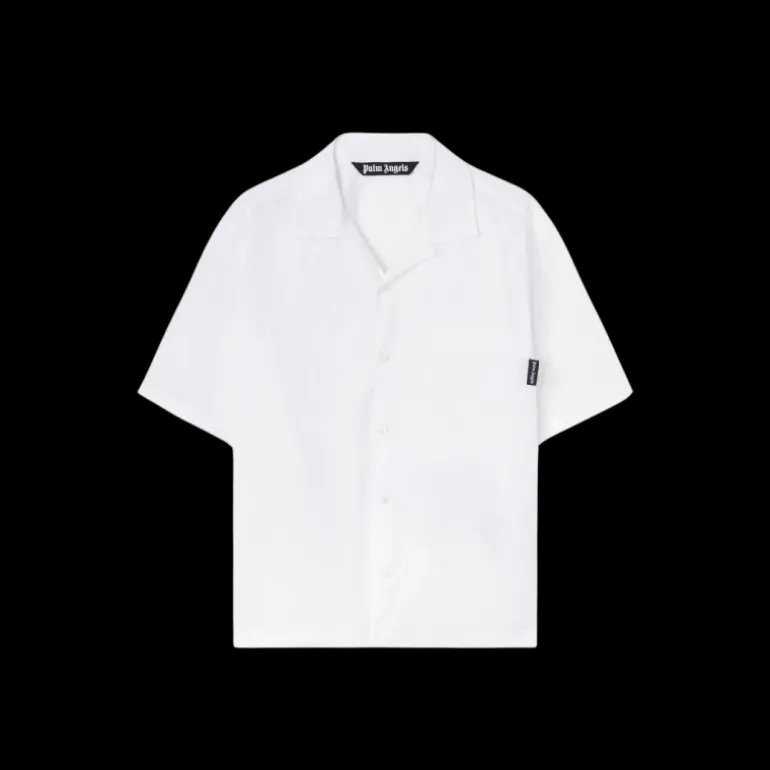 Chemise manche courte PALM ANGELS coton blanc logo incurvé dos noir