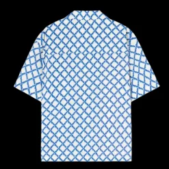 Chemise manche courte PALM ANGELS viscose blanc multi logo bleu rose