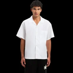 Chemise manche courte PALM ANGELS coton blanc logo incurvé dos noir