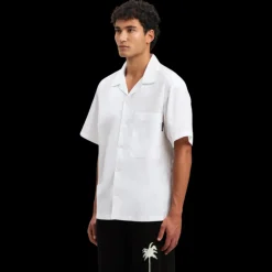 Chemise manche courte PALM ANGELS coton blanc logo incurvé dos noir