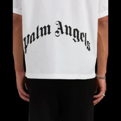 Chemise manche courte PALM ANGELS coton blanc logo incurvé dos noir