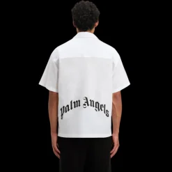 Chemise manche courte PALM ANGELS coton blanc logo incurvé dos noir