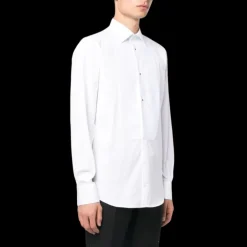 Chemise manche longue DOLCE & GABBANA coton blanc bouton perle noire