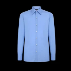 Chemise manche longue TOM FORD grand col popeline coton bleu ciel