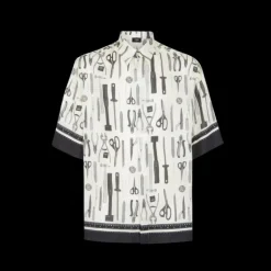 Chemise manches courtes soie blanc imprimé Fendi Tools