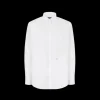 Chemise manches longues coton blanc col italien logo Fendi O'Clock