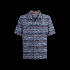 Chemise MISSONI manches courtes jersey zigzag bleu