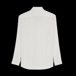 Chemise SAINT LAURENT col classique pointu Yves soie écrue rayures noires