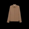 Chemise SAINT LAURENT manche longue crêpe de soie tabac pois camel