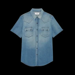 Chemise SAINT LAURENT manches courtes denim coton jean bleu