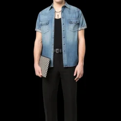 Chemise SAINT LAURENT manches courtes denim coton jean bleu