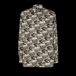 Chemise soie FF Fendi block effet 3D gris