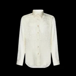 chemise TOM FORD manche longue soie ivoire motif léopard